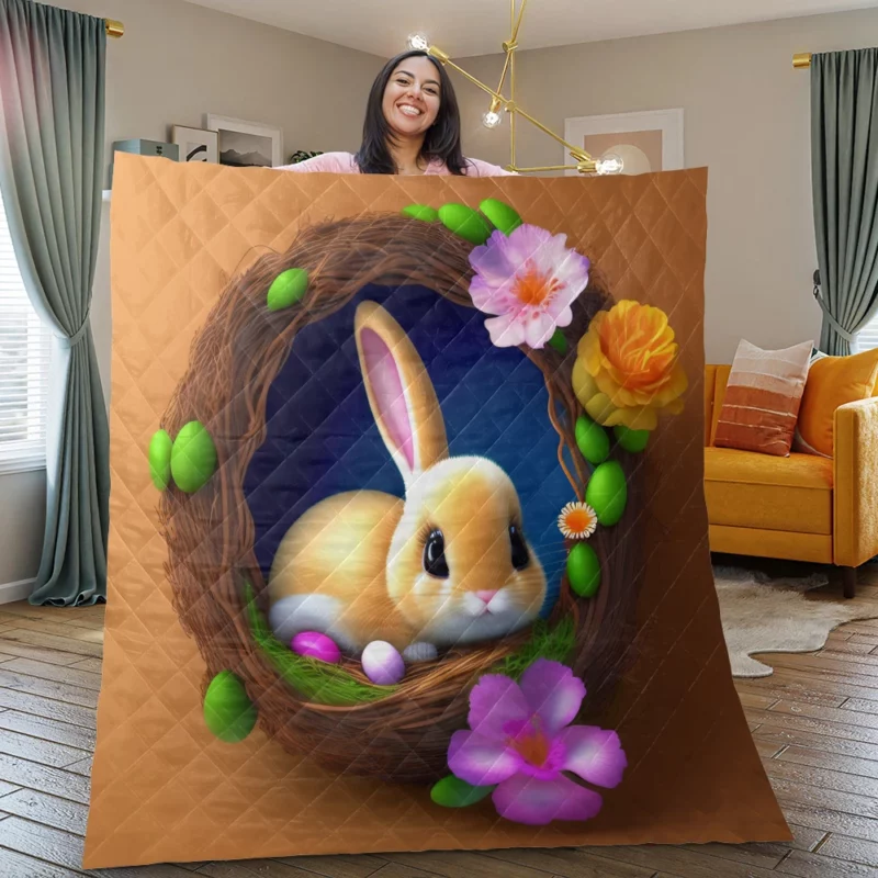 Bunny in Flower Nest Quilt Blanket