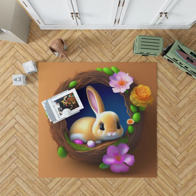 Bunny in Flower Nest Rug