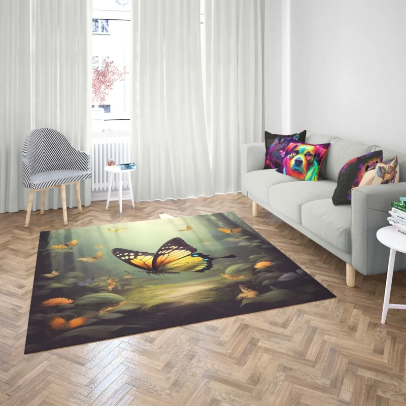 Butterflies in Forest Sunlight Rug 2