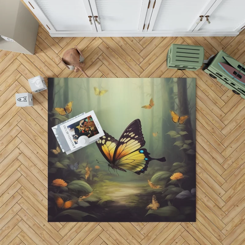 Butterflies in Forest Sunlight Rug