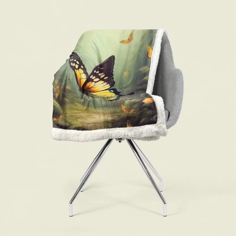 Butterflies in Forest Sunlight Sherpa Fleece Blanket 1