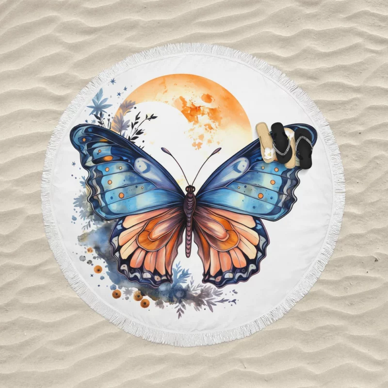 Butterfly Fairytale Illustration Round Beach Towel