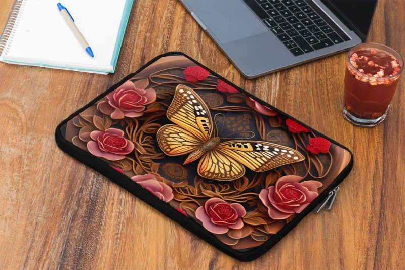 Butterfly With Red Roses Artwork Laptop Sleeve 2