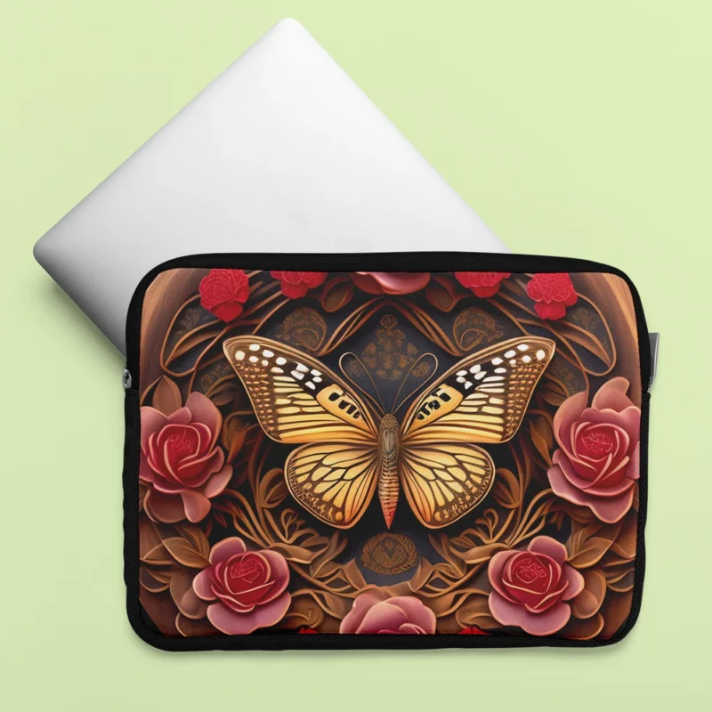 Butterfly With Red Roses Artwork Laptop Sleeve