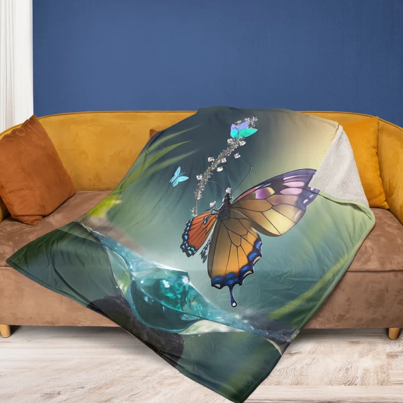 Butterfly in Ecosystem AI Art Fleece Blanket 1