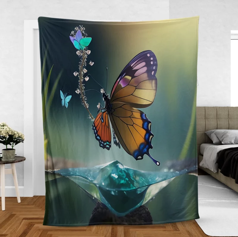 Butterfly in Ecosystem AI Art Fleece Blanket