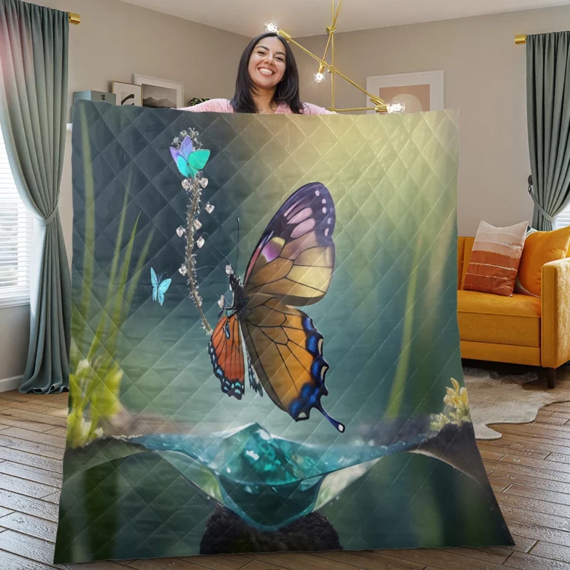 Butterfly in Ecosystem AI Art Quilt Blanket