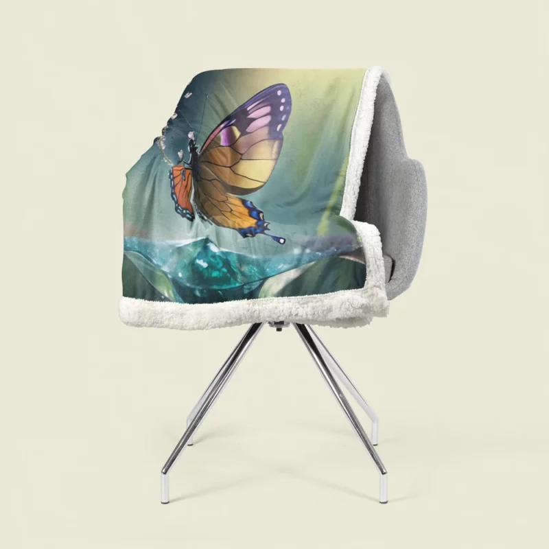 Butterfly in Ecosystem AI Art Sherpa Fleece Blanket 1