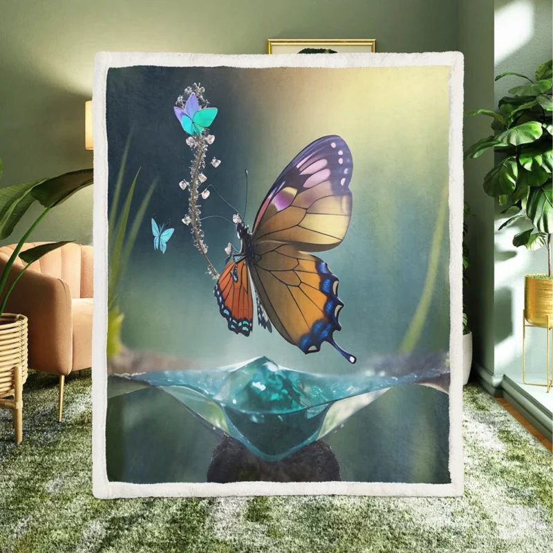 Butterfly in Ecosystem AI Art Sherpa Fleece Blanket