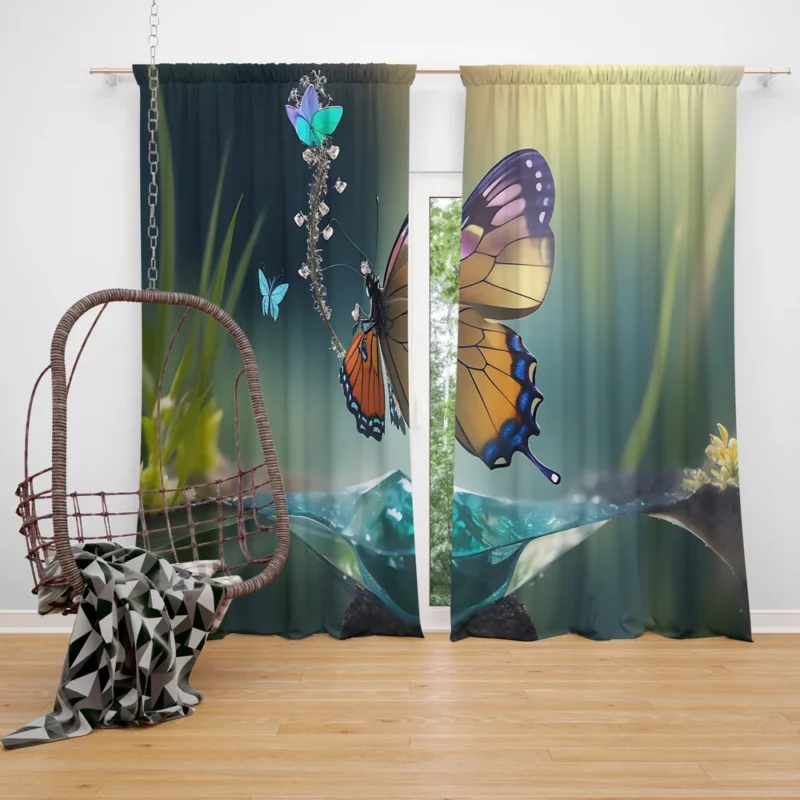 Butterfly in Ecosystem AI Art Window Curtain