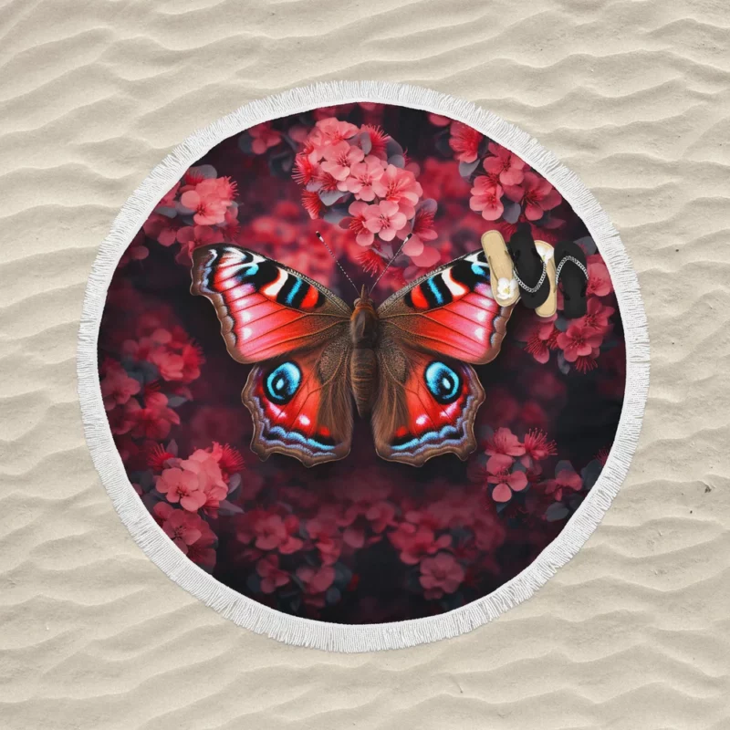 Butterfly on Top of Flower Round Beach Towel