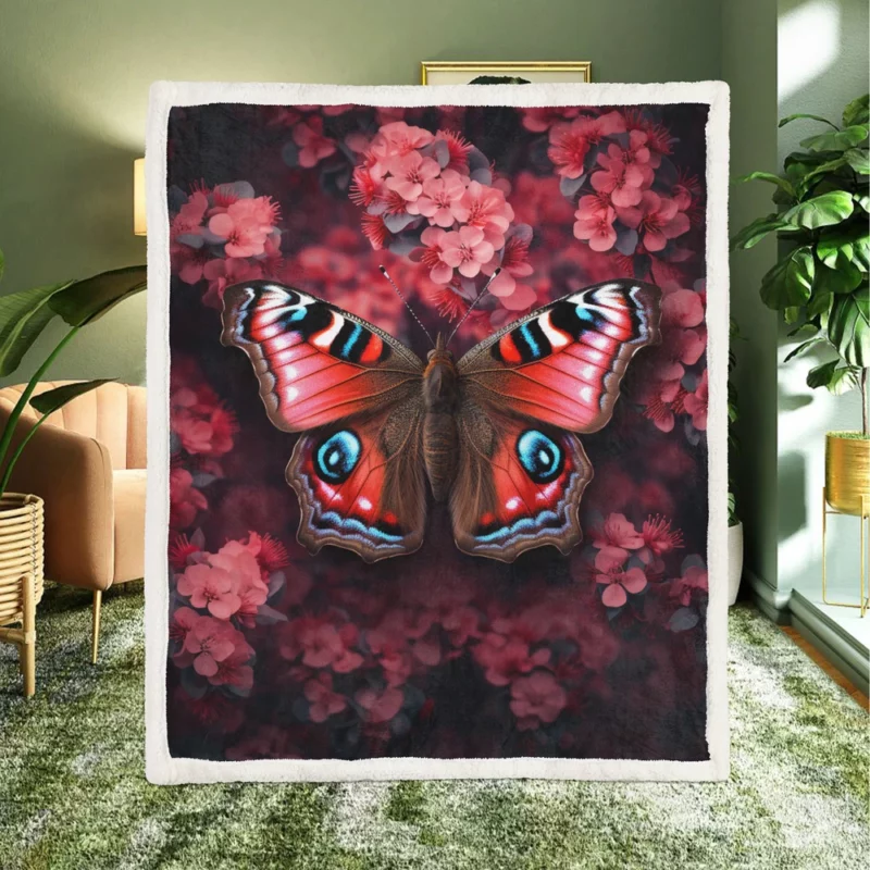 Butterfly on Top of Flower Sherpa Fleece Blanket