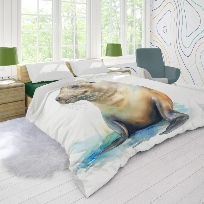 California Sea Lion Painting Duvet Cover