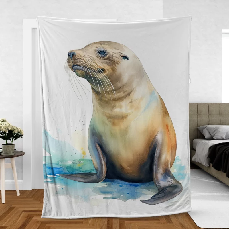 California Sea Lion Painting Fleece Blanket