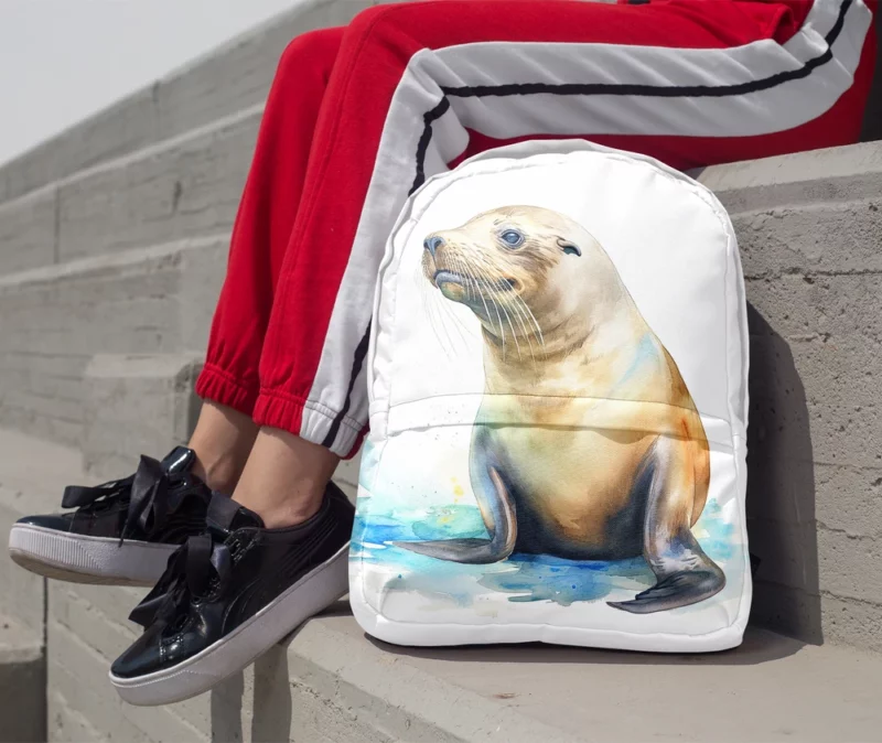 California Sea Lion Painting Minimalist Backpack 1