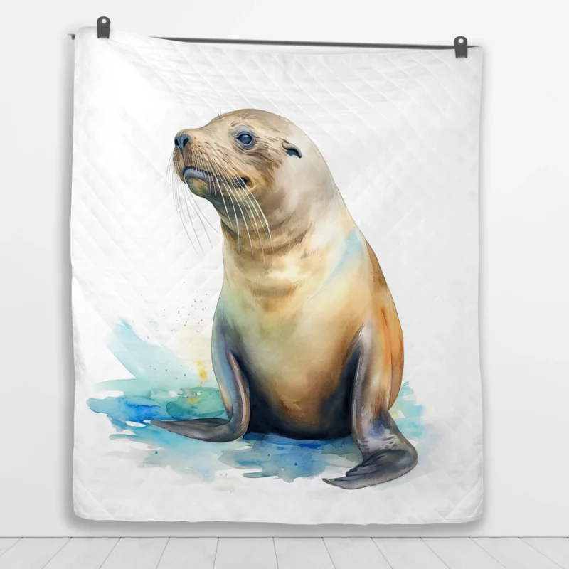 California Sea Lion Painting Quilt Blanket 1