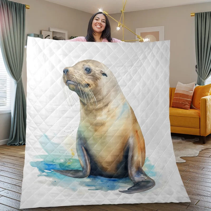 California Sea Lion Painting Quilt Blanket