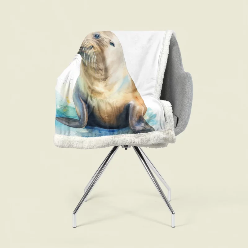 California Sea Lion Painting Sherpa Fleece Blanket 1