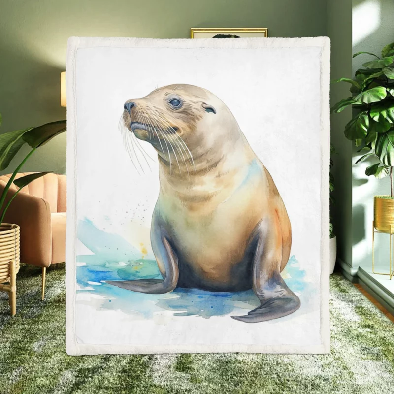 California Sea Lion Painting Sherpa Fleece Blanket