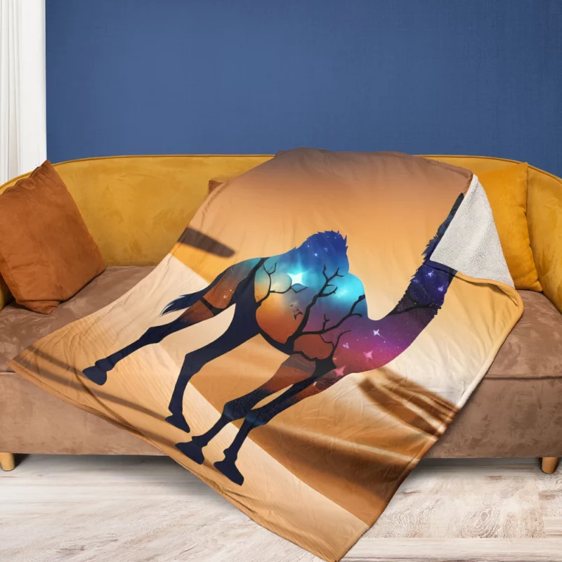 Camel in Desert Fleece Blanket 1