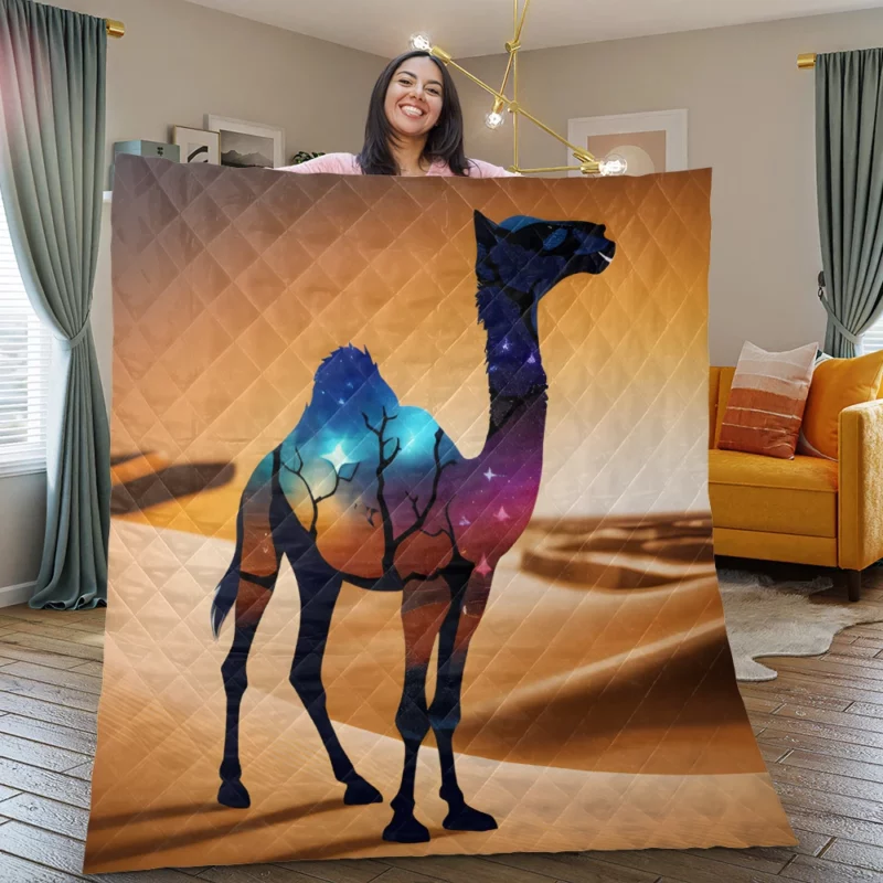 Camel in Desert Quilt Blanket