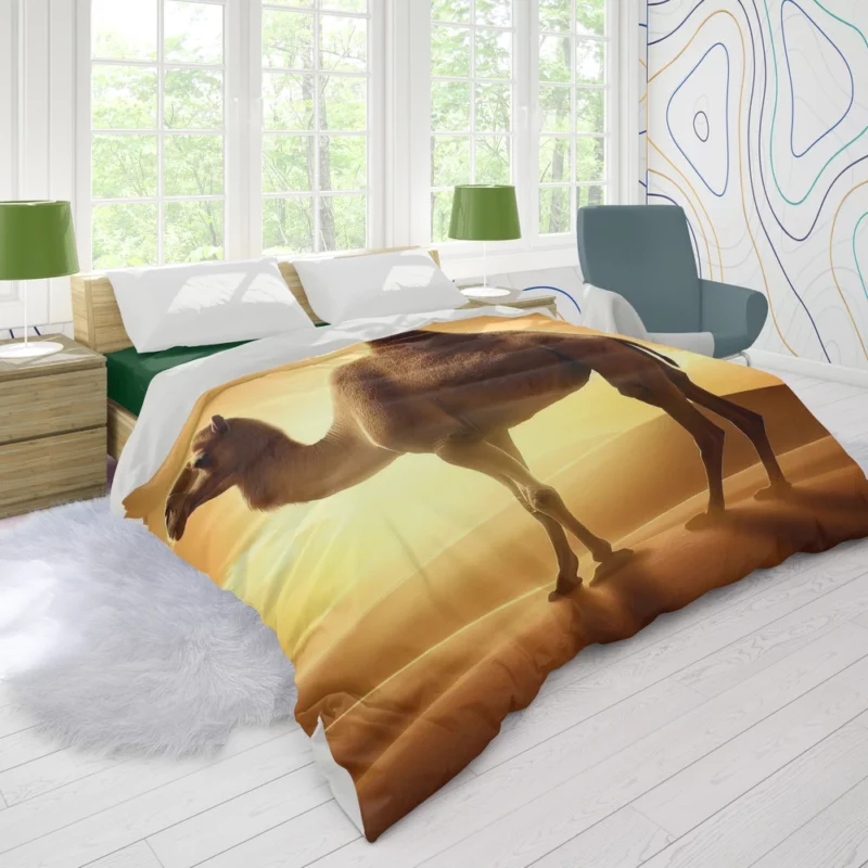 Camel in Desert Sunset Duvet Cover