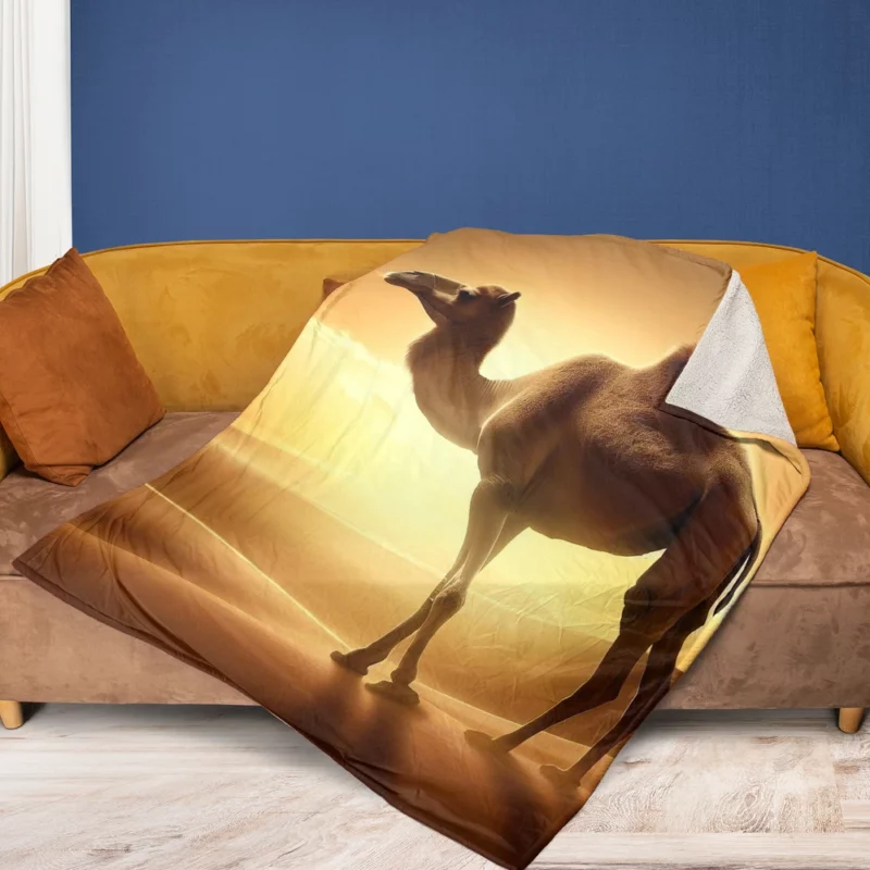 Camel in Desert Sunset Fleece Blanket 1