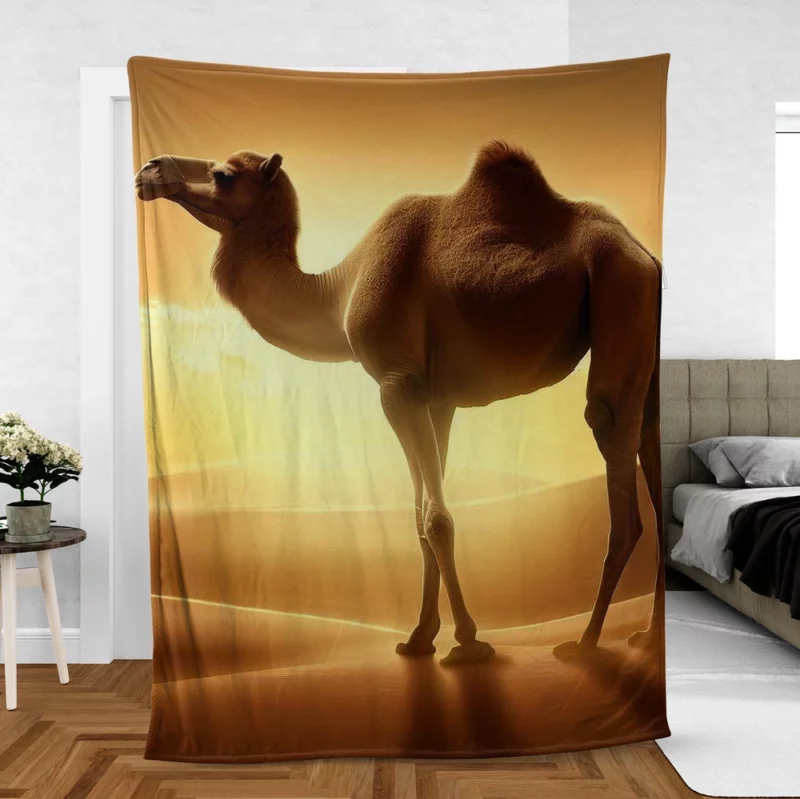 Camel in Desert Sunset Fleece Blanket