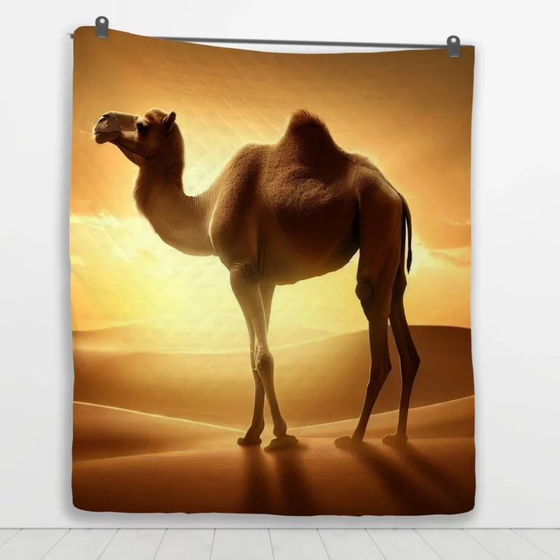 Camel in Desert Sunset Quilt Blanket 1