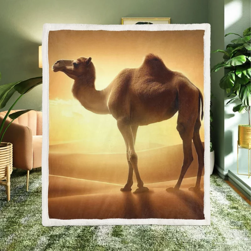 Camel in Desert Sunset Sherpa Fleece Blanket