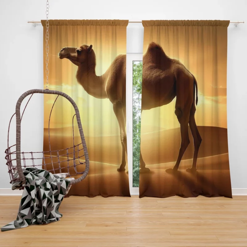 Camel in Desert Sunset Window Curtain