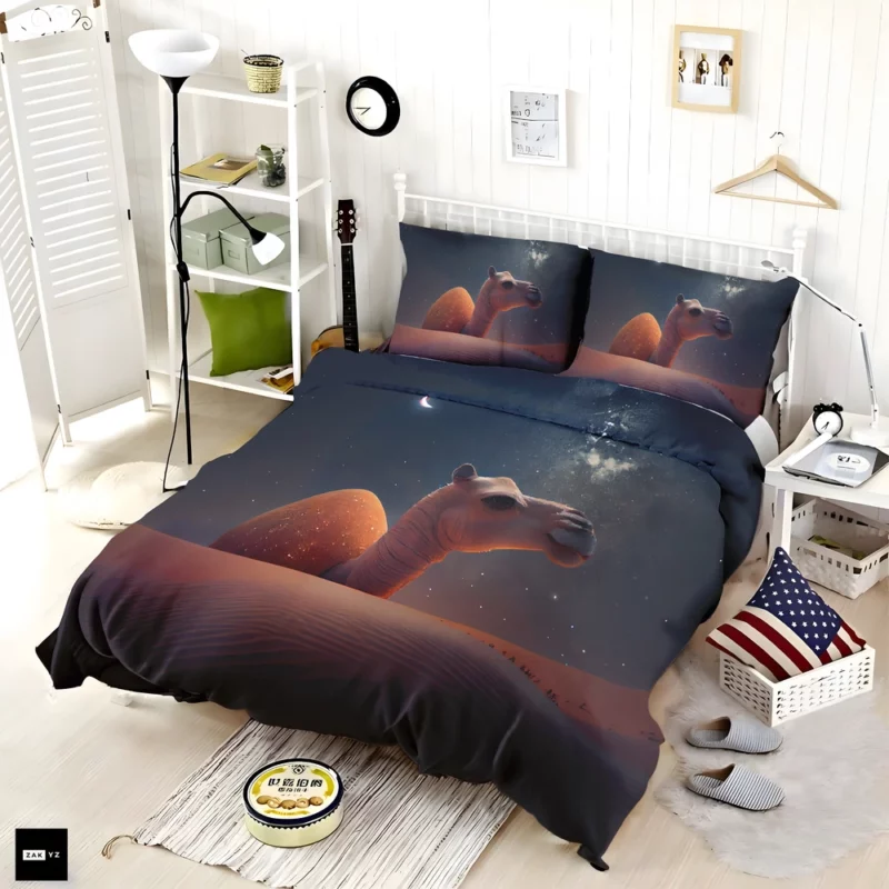 Camel in Desert at Night Bedding Set