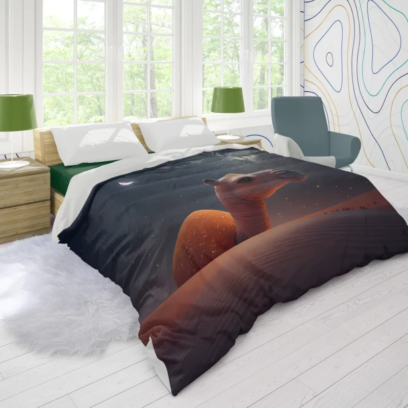 Camel in Desert at Night Duvet Cover