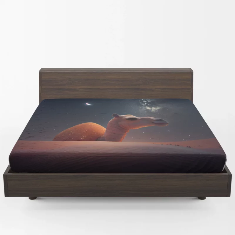 Camel in Desert at Night Fitted Sheet 1