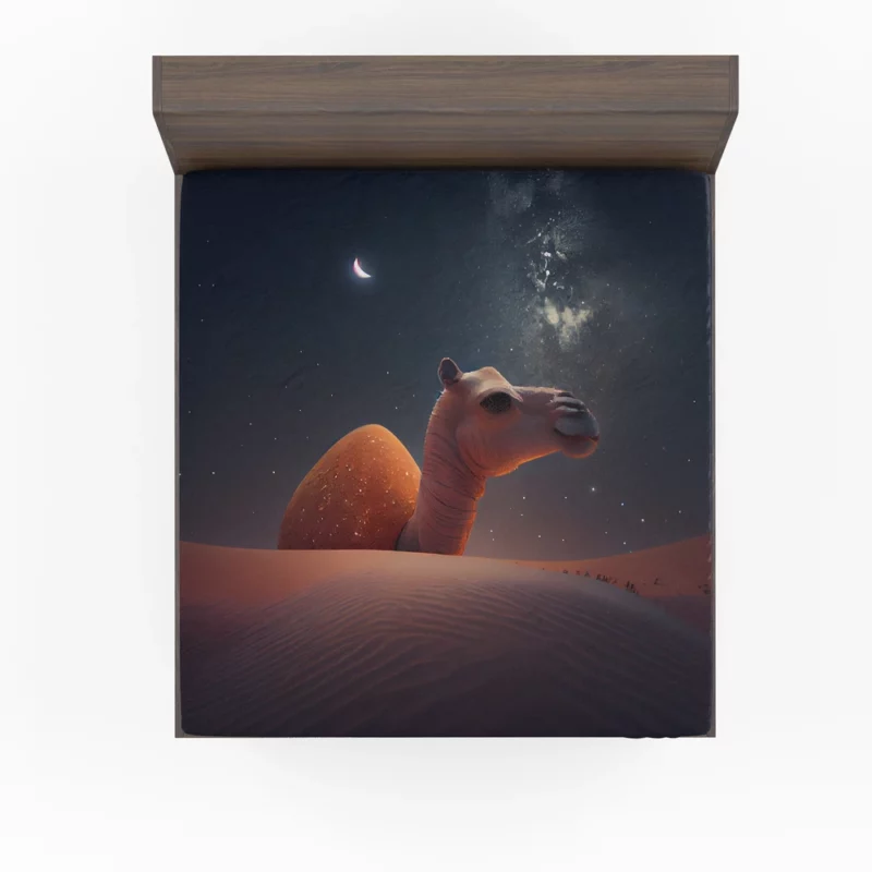 Camel in Desert at Night Fitted Sheet