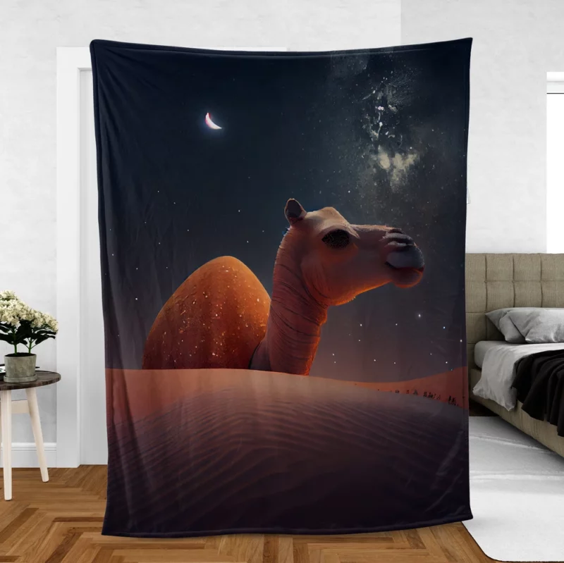 Camel in Desert at Night Fleece Blanket