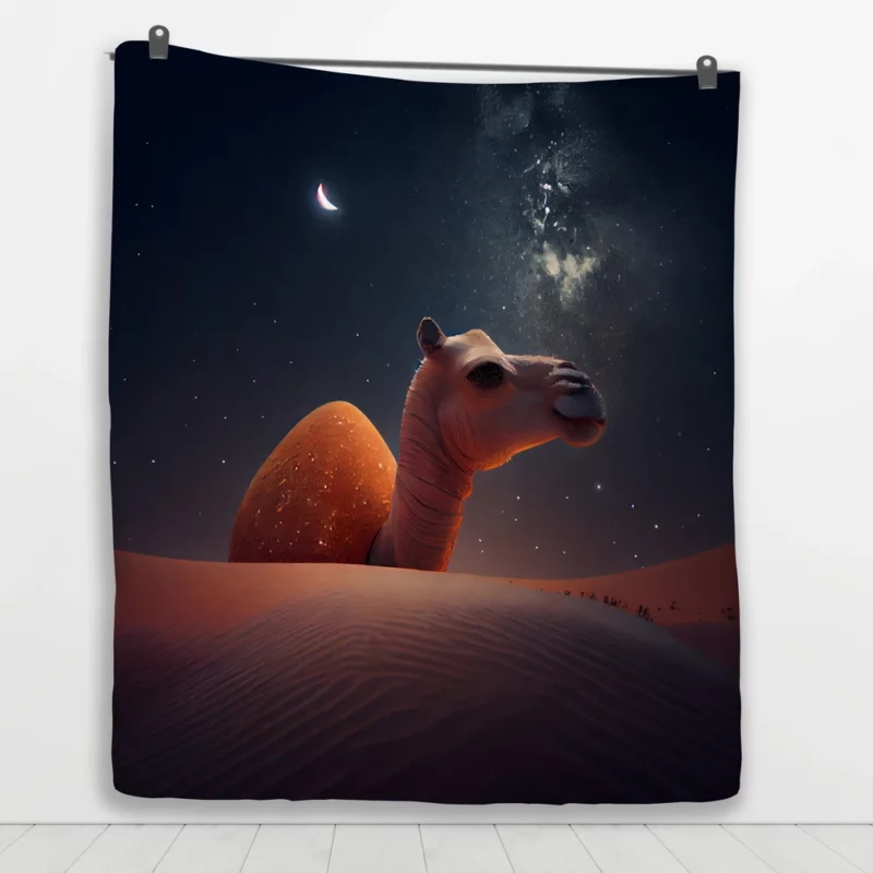 Camel in Desert at Night Quilt Blanket 1