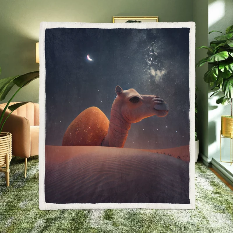 Camel in Desert at Night Sherpa Fleece Blanket