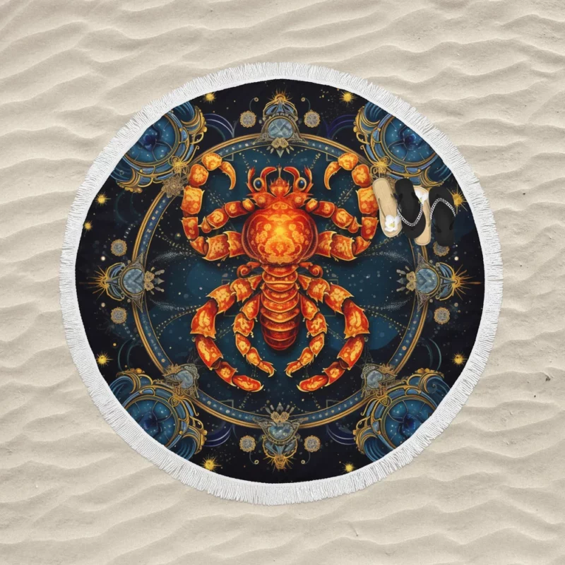 Cancer Zodiac Crab Art Round Beach Towel