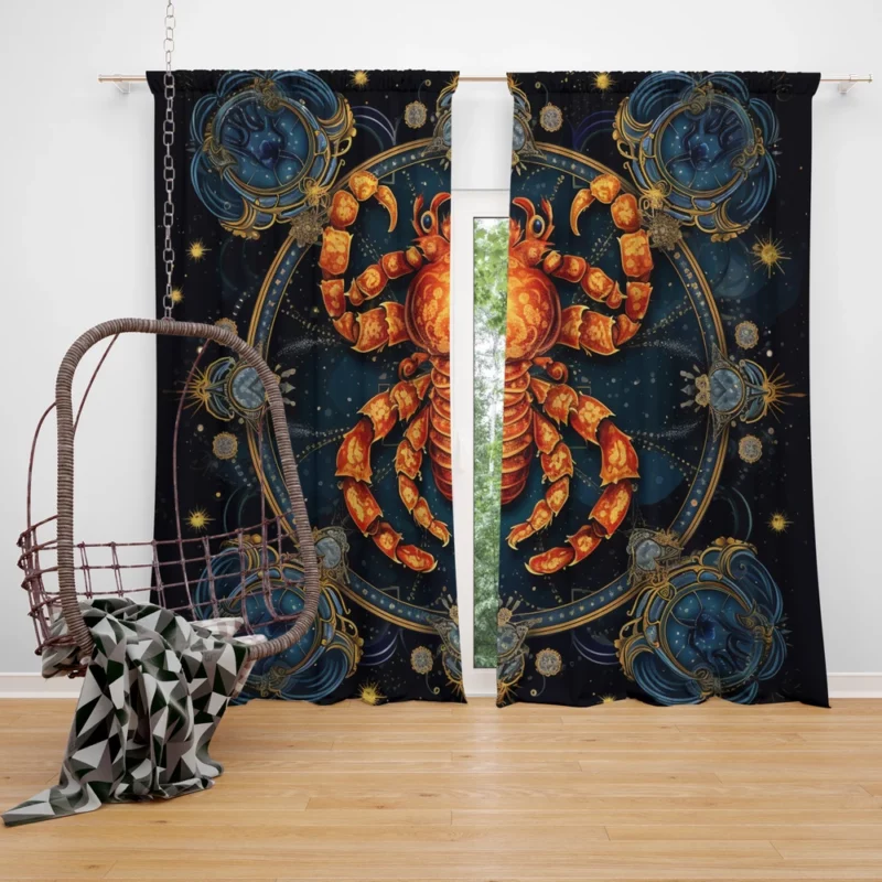 Cancer Zodiac Crab Art Window Curtain