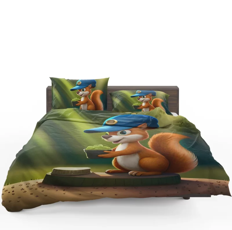 Cap-Wearing Squirrel in Cartoon Style Bedding Set 1