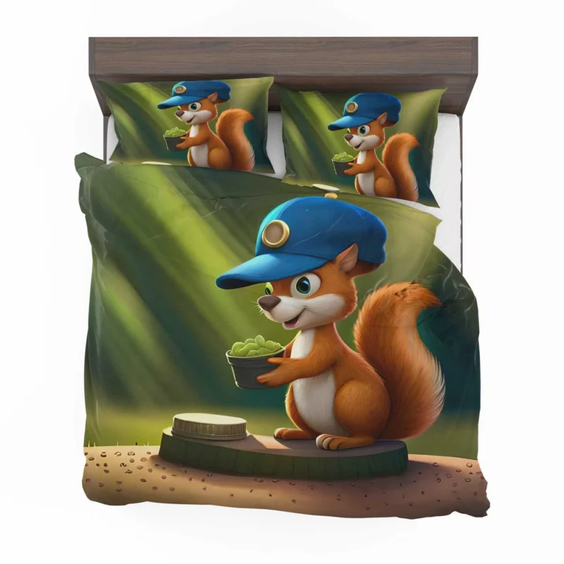 Cap-Wearing Squirrel in Cartoon Style Bedding Set 2