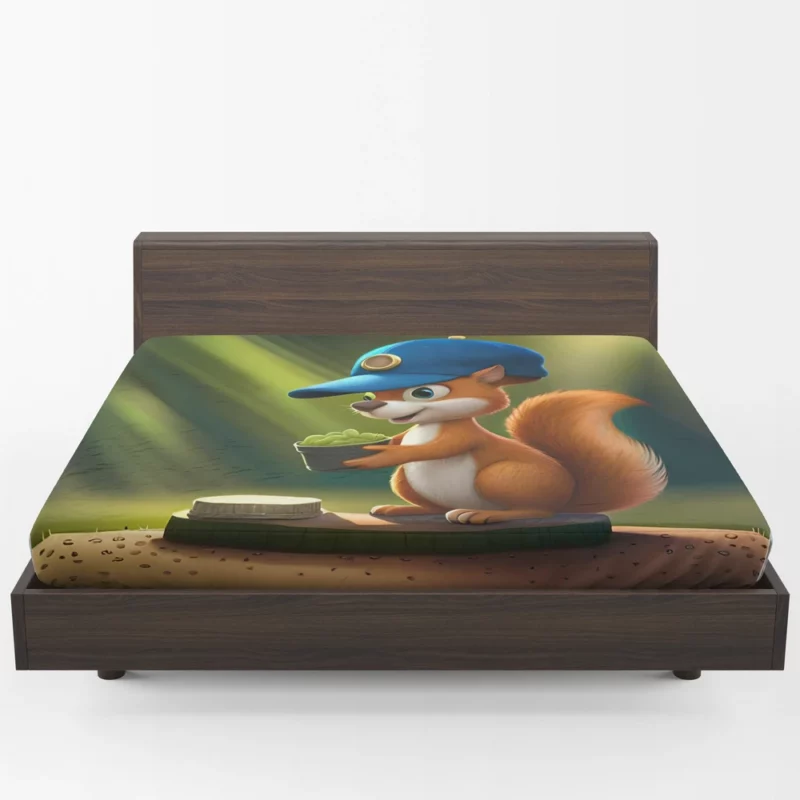 Cap-Wearing Squirrel in Cartoon Style Fitted Sheet 1