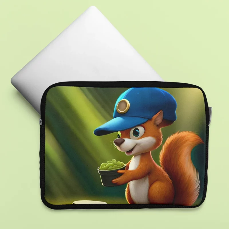 Cap-Wearing Squirrel in Cartoon Style Laptop Sleeve