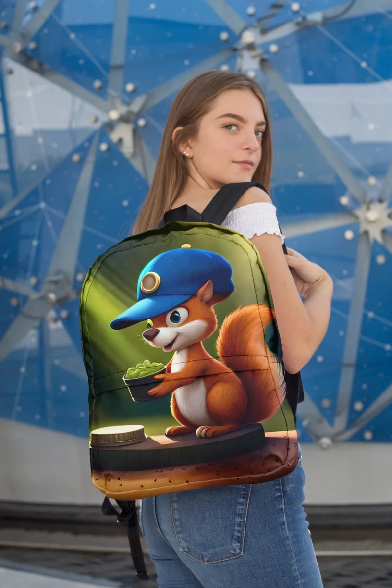 Cap-Wearing Squirrel in Cartoon Style Minimalist Backpack 2