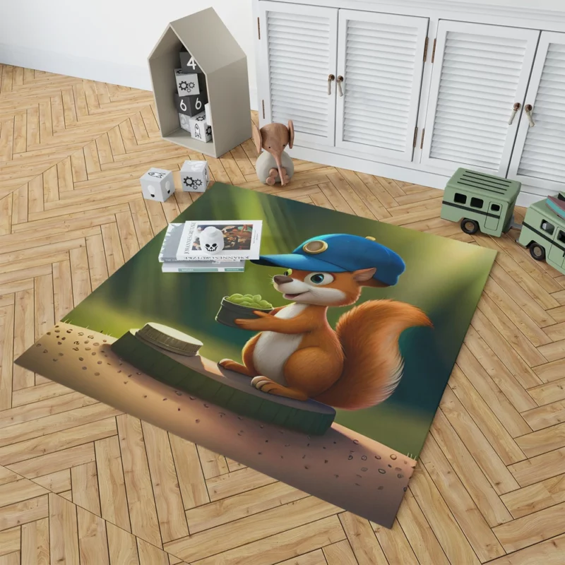 Cap-Wearing Squirrel in Cartoon Style Rug 1