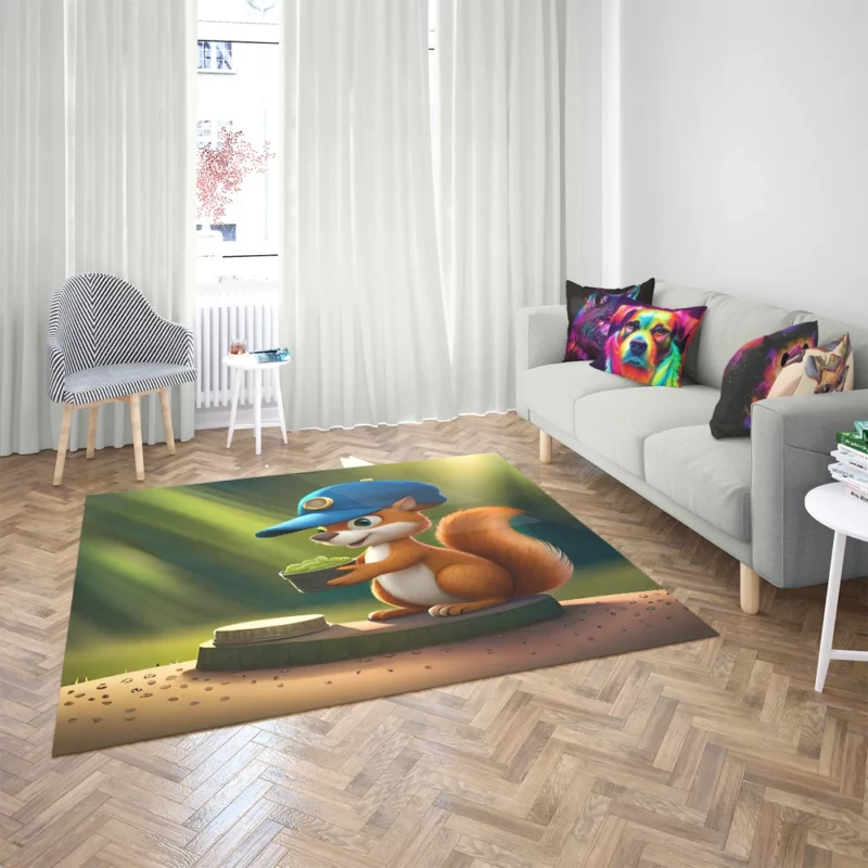 Cap-Wearing Squirrel in Cartoon Style Rug 2