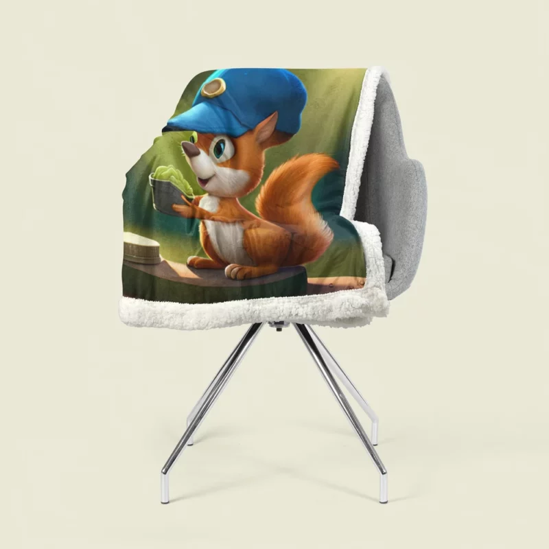 Cap-Wearing Squirrel in Cartoon Style Sherpa Fleece Blanket 1