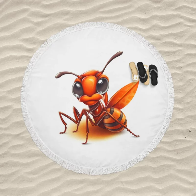 Cartoon Ant Logo Round Beach Towel