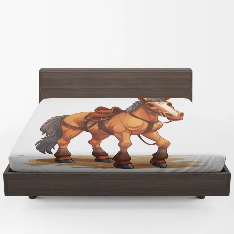 Cartoon Horse With Saddle Fitted Sheet 1